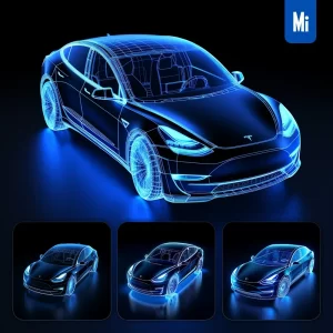 Midjourney Prompt Tesla Car Auto Model Wireframe Structural Isometric Digital Technological Technology Perspective