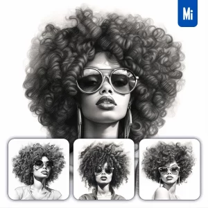 Midjourney Prompt Woman Lady Female Sunglasses Curly Hair Head Sketch Pencil Drawing Black and White
