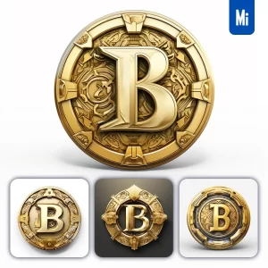 Midjourney Prompt Badge Logo Letter B Gold Coin Golden