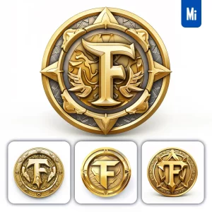 Midjourney Prompt Badge Logo Letter F Gold Coin Golden