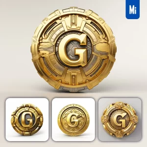 Midjourney Prompt Badge Logo Letter G Gold Coin Golden