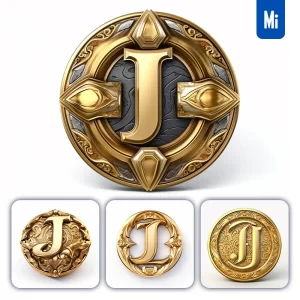 Midjourney Prompt Badge Logo Letter J Gold Coin Golden