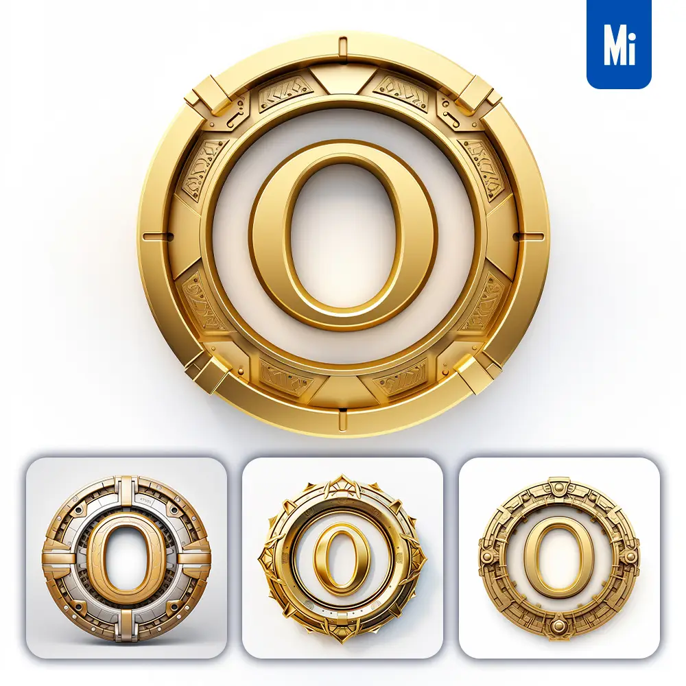 Midjourney Prompt Badge Logo Letter O Gold Coin Golden