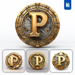 Midjourney Prompt Badge Logo Letter P Gold Coin Golden