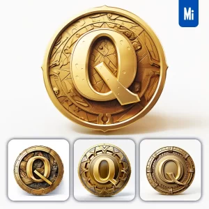 Midjourney Prompt Badge Logo Letter Q Gold Coin Golden