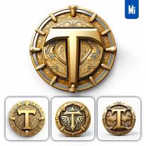 Midjourney Prompt Badge Logo Letter T Gold Coin Golden