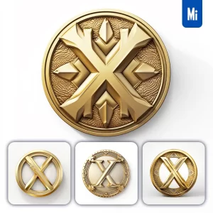 Midjourney Prompt Badge Logo Letter X Gold Coin Golden