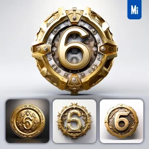Midjourney Prompt Badge Logo Number 6 Gold Coin Golden