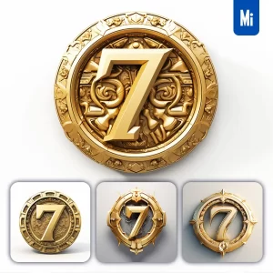 Midjourney Prompt Badge Logo Number 7 Gold Coin Golden