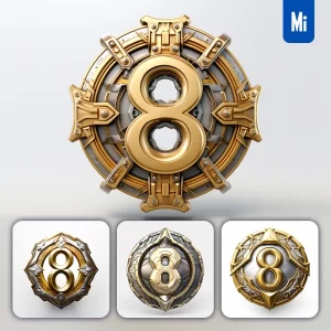 Midjourney Prompt Badge Logo Number 8 Gold Coin Golden