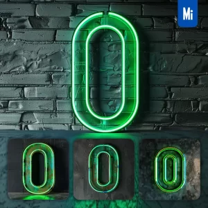 Midjourney Prompt 0 Number Green LED Neon Light Word Text