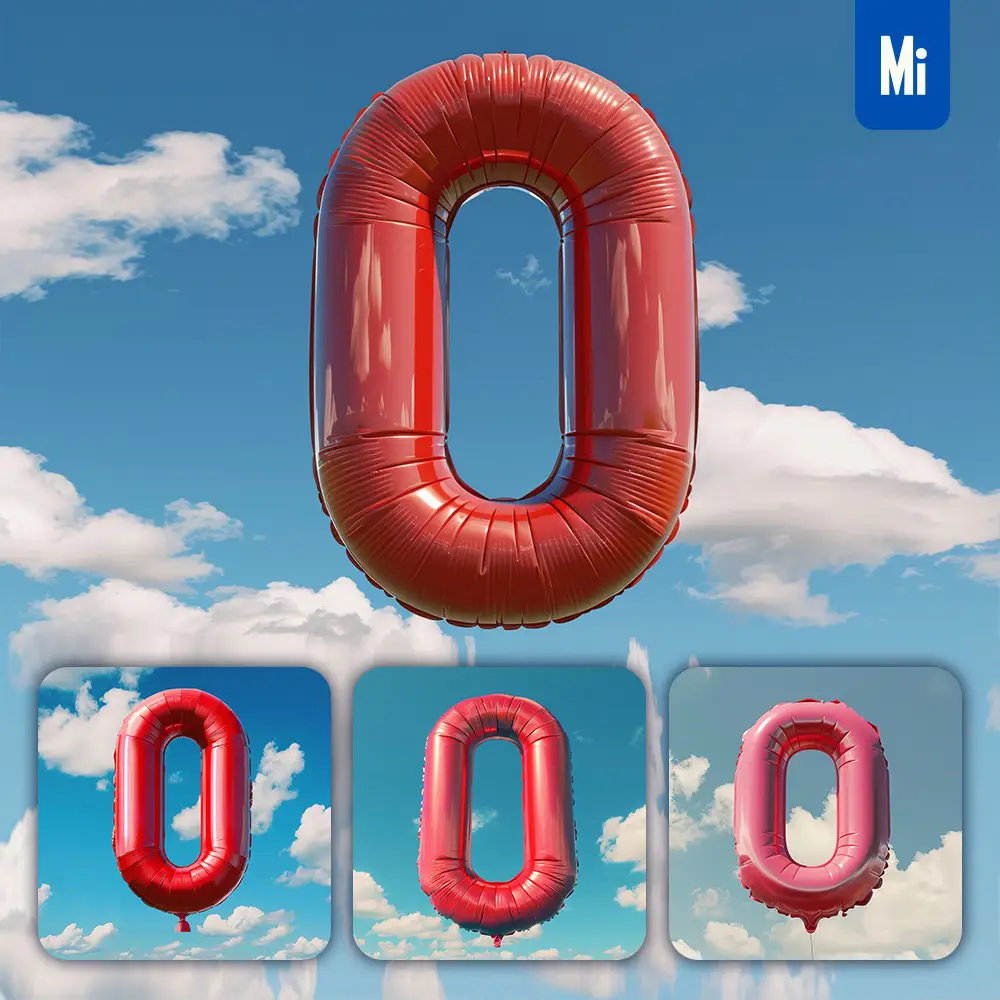 Midjourney Prompt 0 Number Red Balloon Sky Cloud 3D