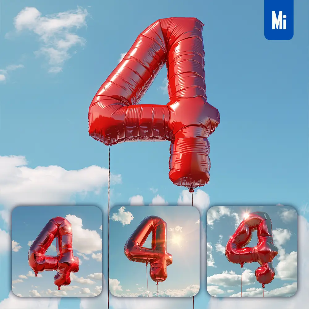 Midjourney Prompt 4 Number Red Balloon Sky Cloud 3D