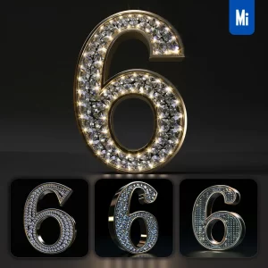 Midjourney Prompt 6 Number Word Text Type Diamond Gold 3D