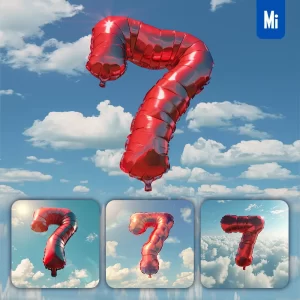 Midjourney Prompt 7 Number Red Balloon Sky Cloud 3D