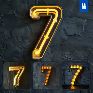 Midjourney Prompt 7 Number Yellow LED Neon Light Word Text