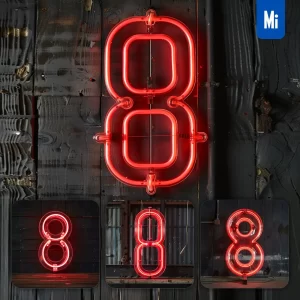 Midjourney Prompt 8 Number Red LED Neon Light Word Text