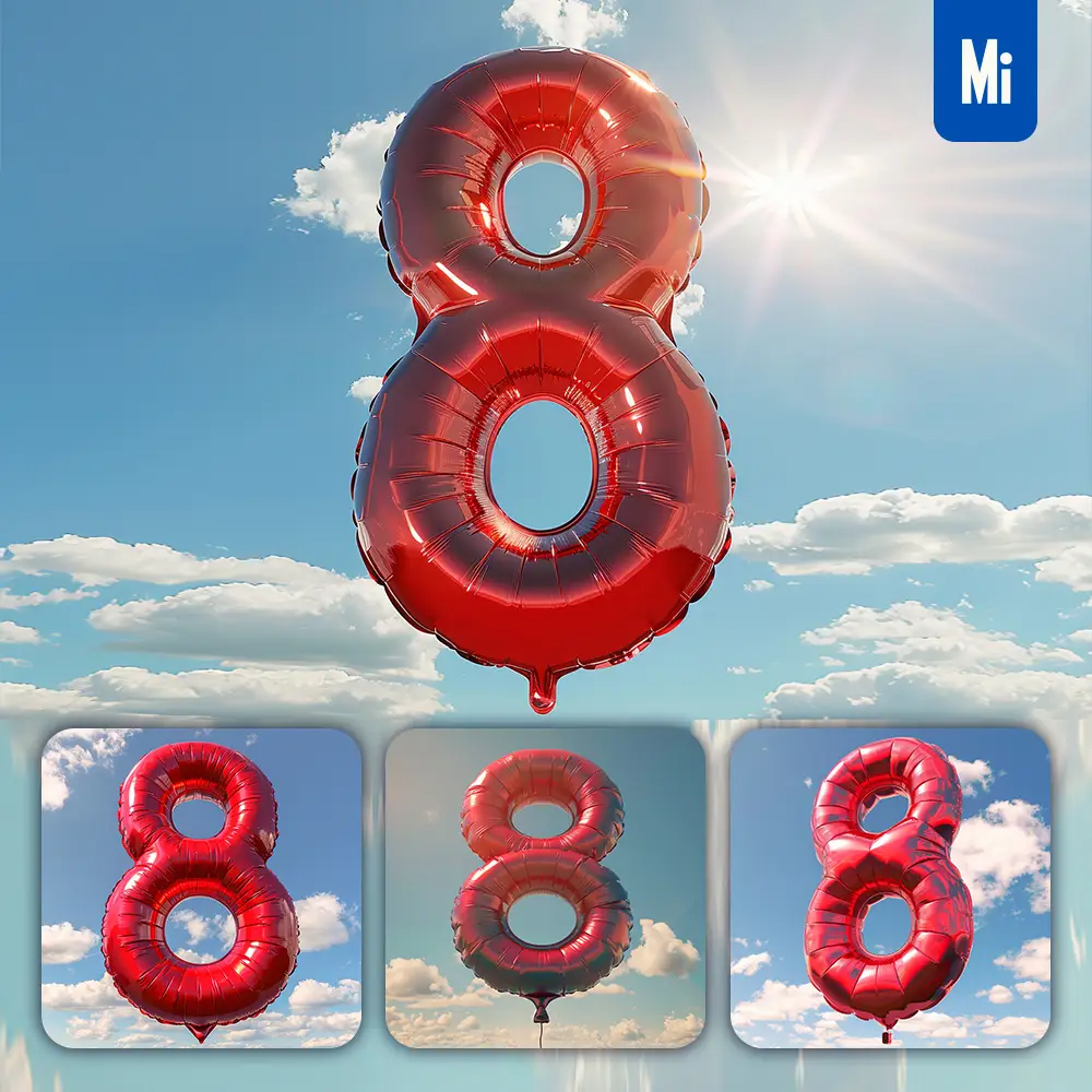 Midjourney Prompt 8 Number Red Balloon Sky Cloud 3D