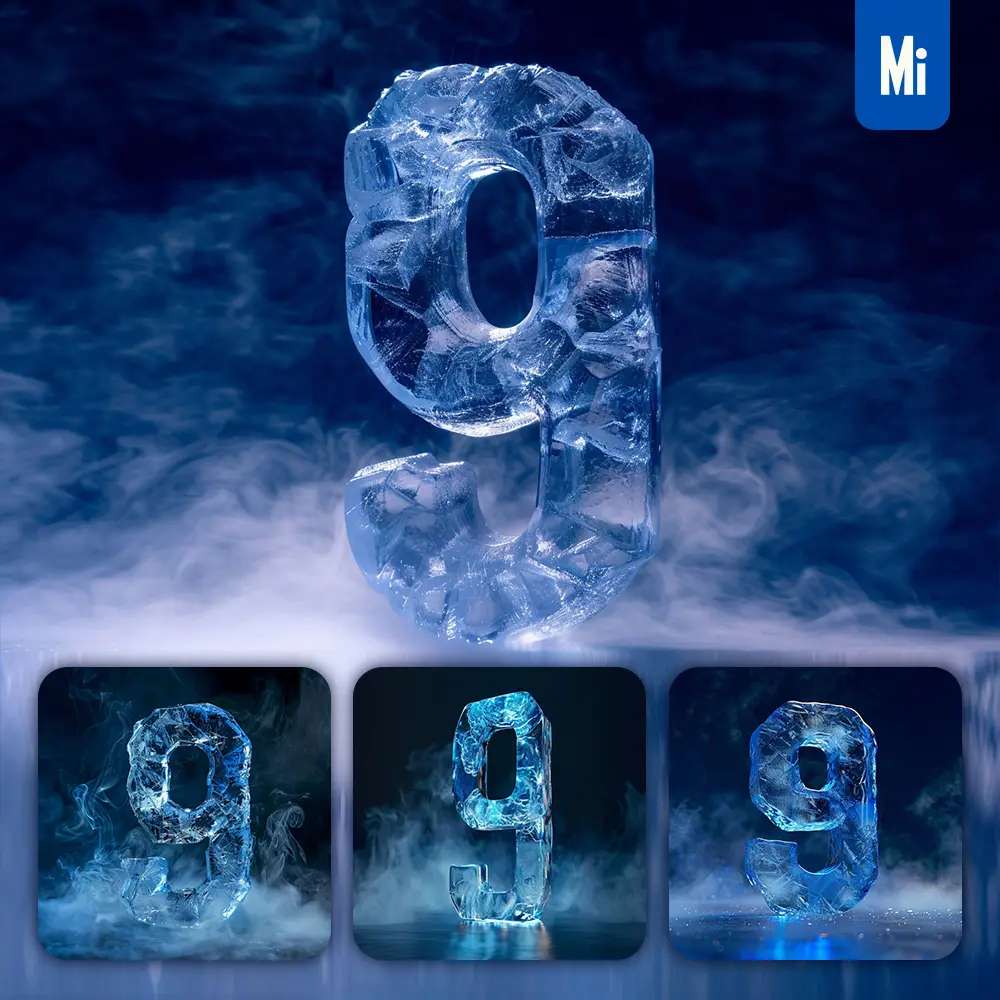 Midjourney Prompt 9 Number Cold Ice Block Text Word Freeze 3D