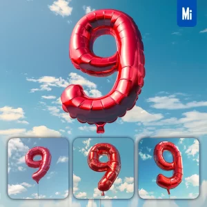 Midjourney Prompt 9 Number Red Balloon Sky Cloud 3D