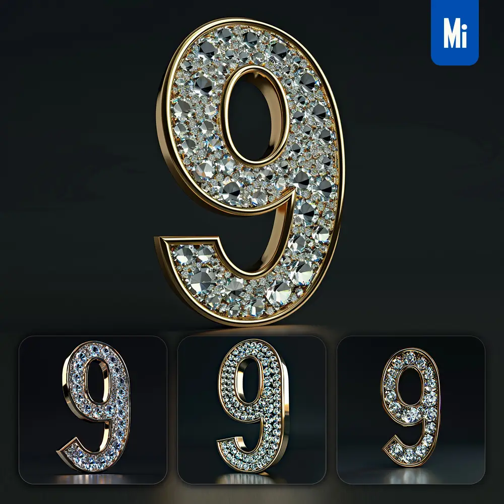Midjourney Prompt 9 Number Word Text Type Diamond Gold 3D