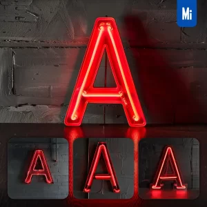 Midjourney Prompt a Letter Red LED Neon Light Word Text