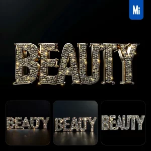 Midjourney Prompt BEAUTY Word Text Type Diamond Gold 3D