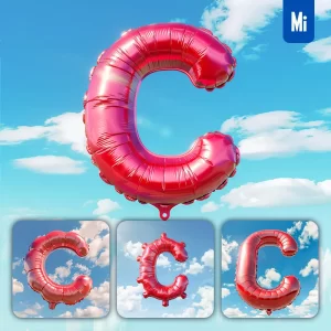 Midjourney Prompt C Letter Red Balloon Sky Cloud 3D