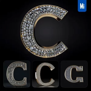 Midjourney Prompt C Letter Word Text Type Diamond Gold 3D