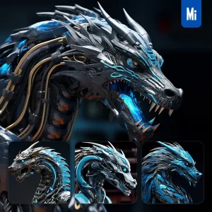 Midjourney Prompt Chinese Dragon Head Robot Anatomy Technology Science Fiction 3D