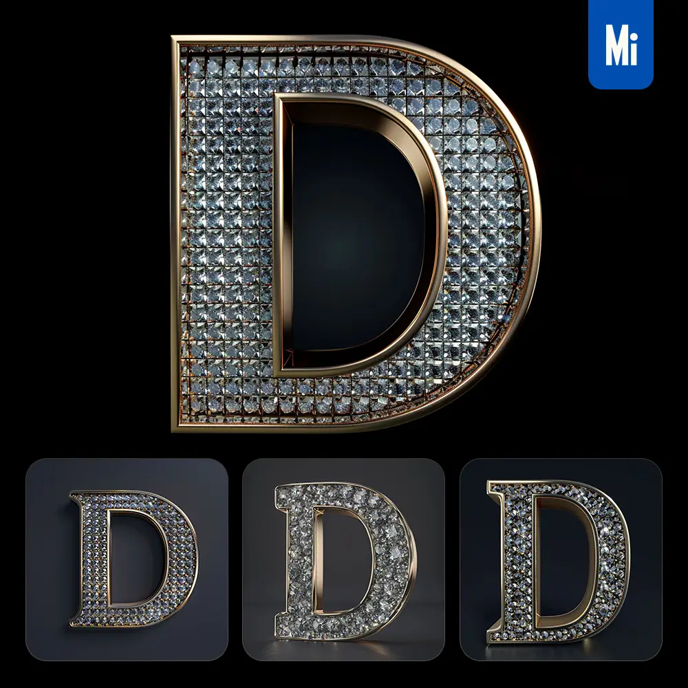 Midjourney Prompt D Letter Word Text Type Diamond Gold 3D