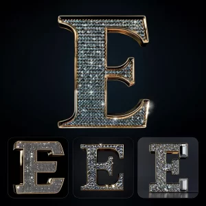Midjourney Prompt E Letter Word Text Type Diamond Gold 3D