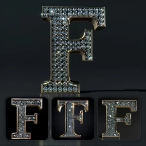 Midjourney Prompt F Letter Word Text Type Diamond Gold 3D