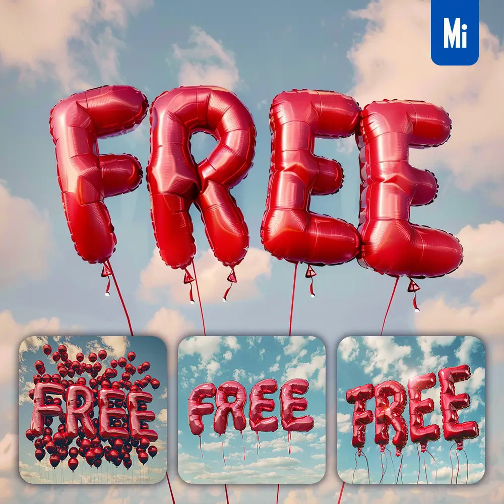 Midjourney Prompt FREE Air Text Word Red Balloon Sky Cloud 3D