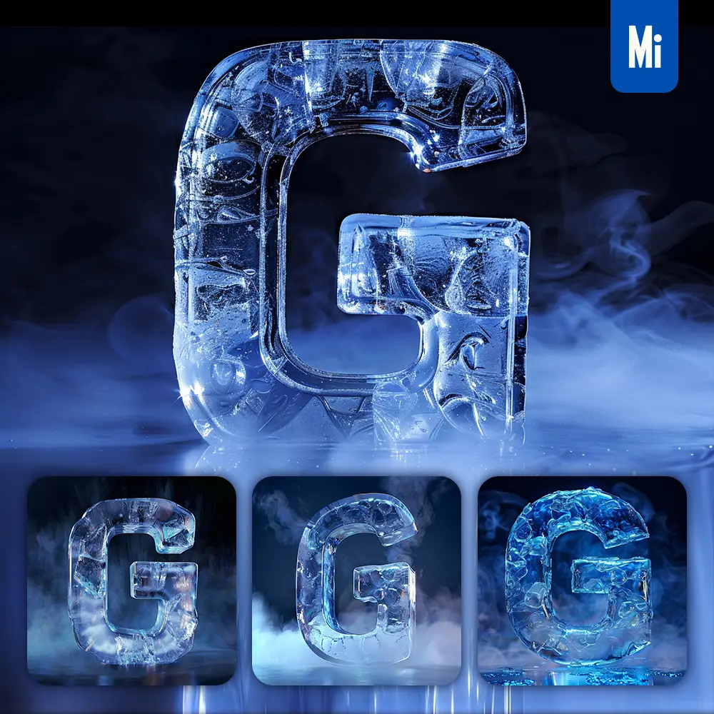 Midjourney Prompt G Letter Cold Ice Block Text Word Freeze 3D