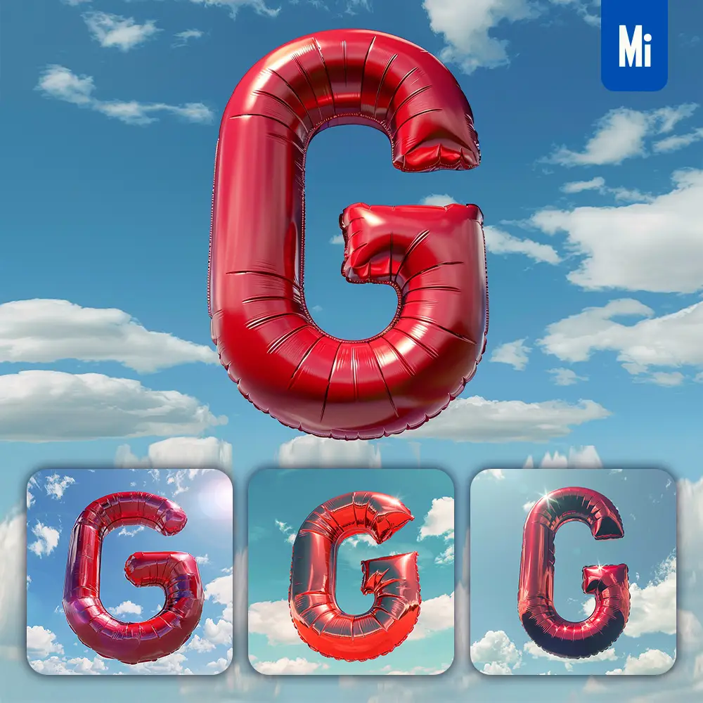 Midjourney Prompt G Letter Red Balloon Sky Cloud 3D