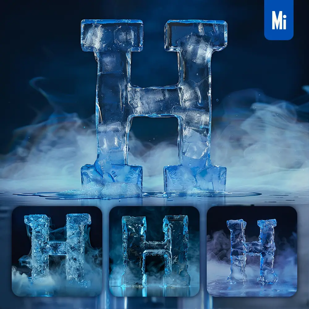 Midjourney Prompt H Letter Cold Ice Block Text Word Freeze 3D