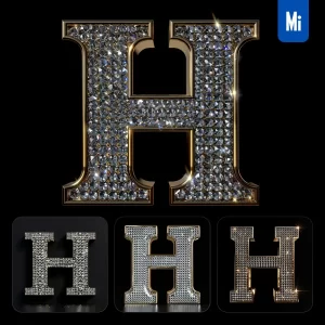 Midjourney Prompt H Letter Word Text Type Diamond Gold 3D