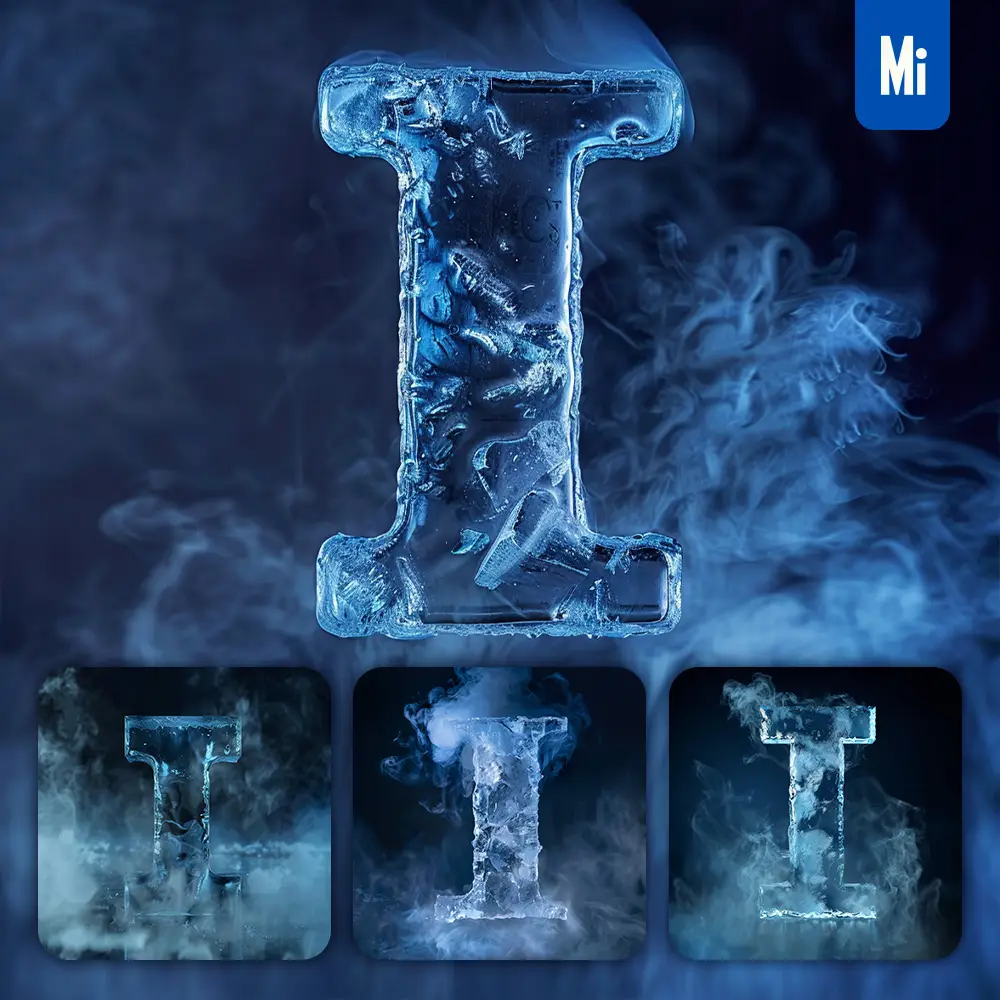 Midjourney Prompt I Letter Cold Ice Block Text Word Freeze 3D