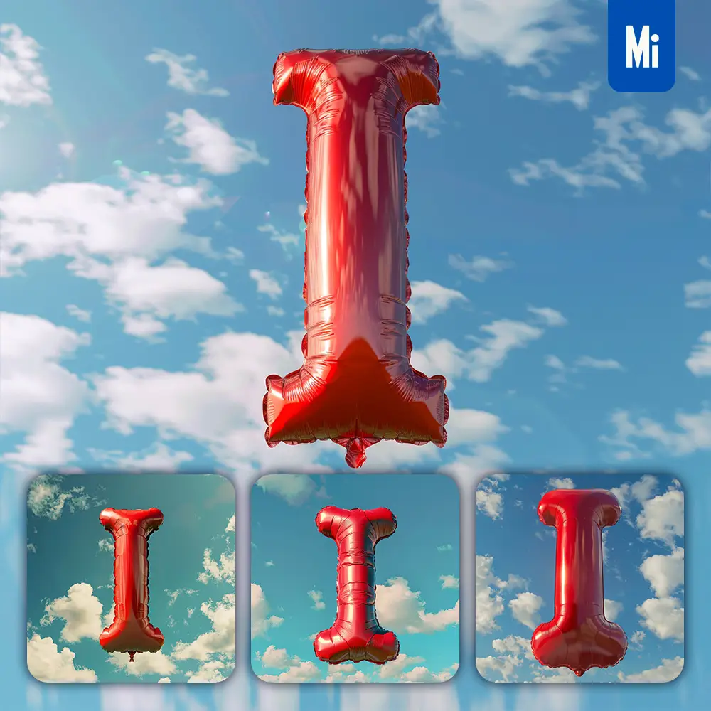 Midjourney Prompt I Letter Red Balloon Sky Cloud 3D
