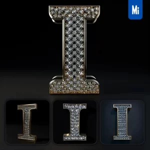Midjourney Prompt I Letter Word Text Type Diamond Gold 3D