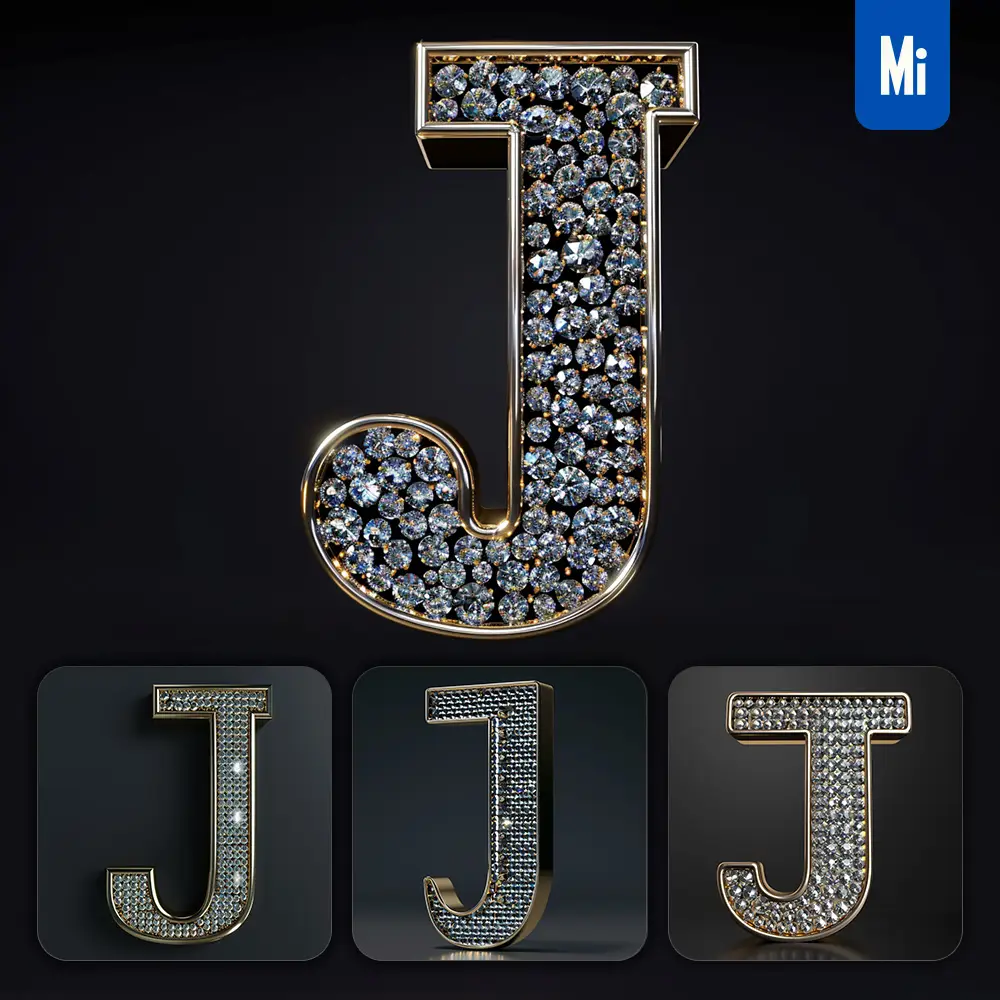 Midjourney Prompt J Letter Word Text Type Diamond Gold 3D