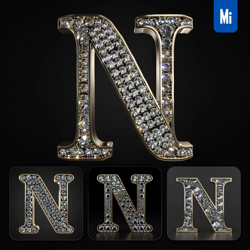Midjourney Prompt N Letter Word Text Type Diamond Gold 3D