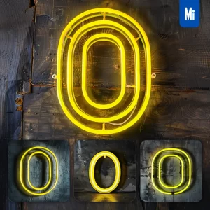 Midjourney Prompt O Letter Yellow LED Neon Light Word Text