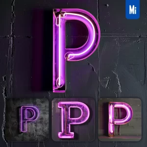 Midjourney Prompt P Letter Purple Pink LED Neon Light Word Text
