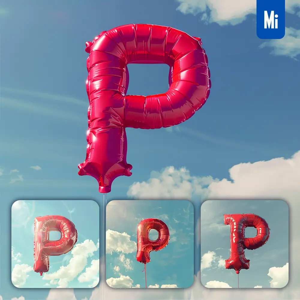 Midjourney Prompt P Letter Red Balloon Sky Cloud 3D