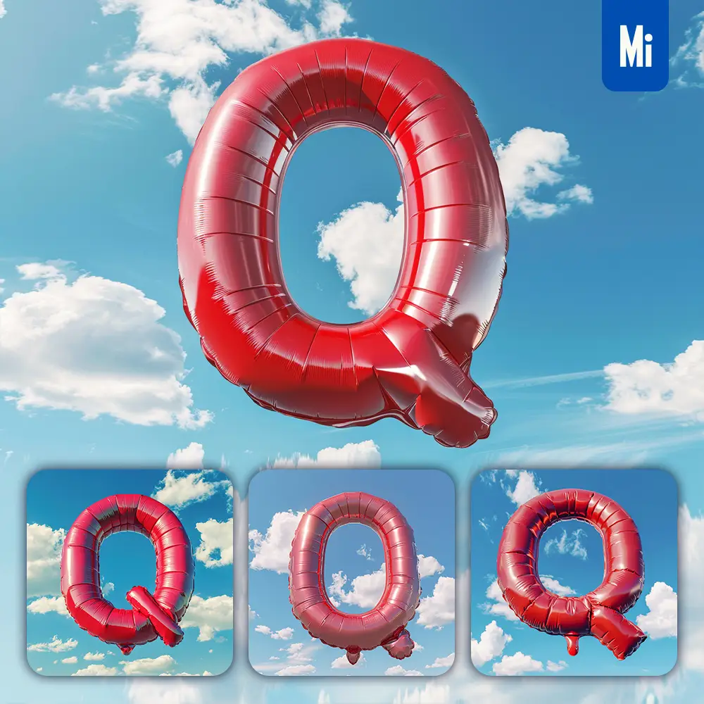 Midjourney Prompt Q Letter Red Balloon Sky Cloud 3D