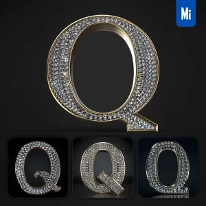 Midjourney Prompt Q Letter Word Text Type Diamond Gold 3D
