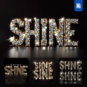 Midjourney Prompt SHINE Word Text Type Diamond Gold 3D