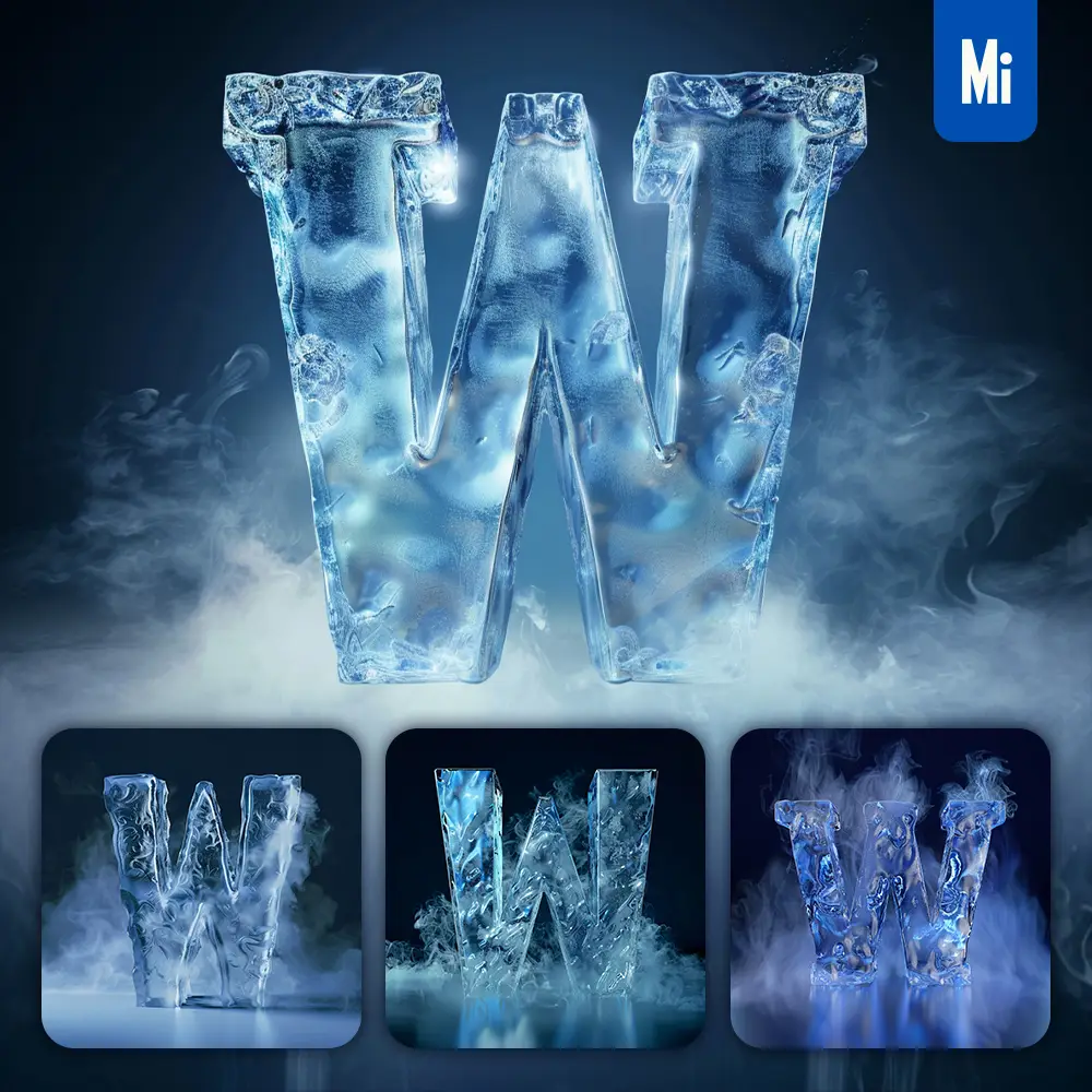 Midjourney Prompt W Letter Cold Ice Block Text Word Freeze 3D
